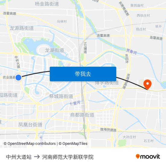 中州大道站 to 河南师范大学新联学院 map