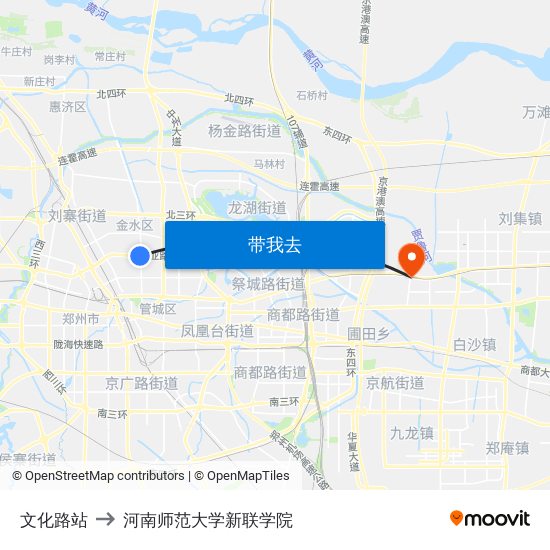 文化路站 to 河南师范大学新联学院 map