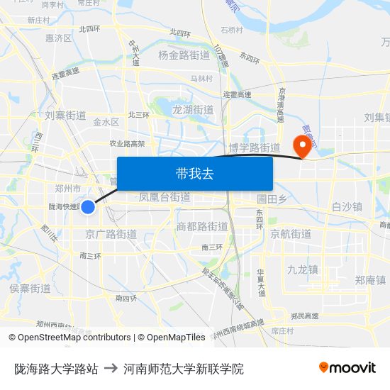 陇海路大学路站 to 河南师范大学新联学院 map