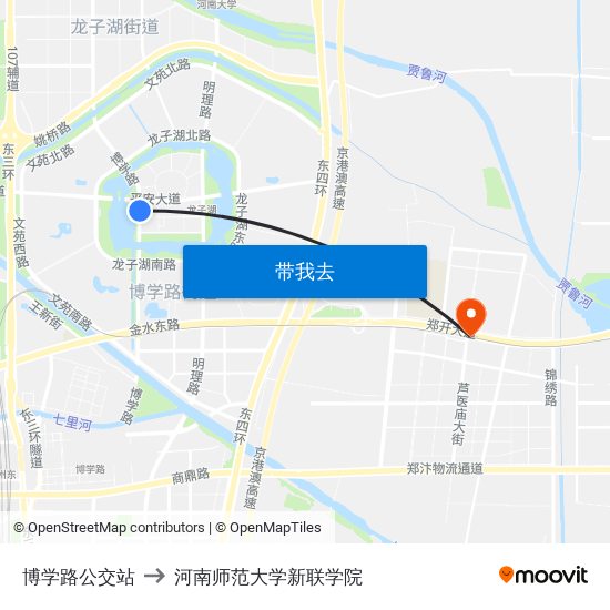 博学路公交站 to 河南师范大学新联学院 map