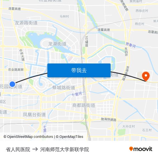 省人民医院 to 河南师范大学新联学院 map