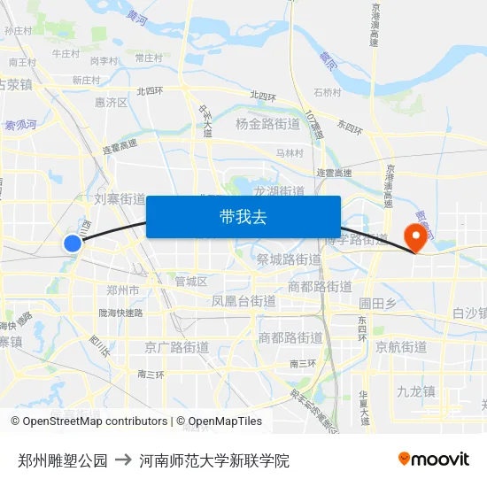 郑州雕塑公园 to 河南师范大学新联学院 map