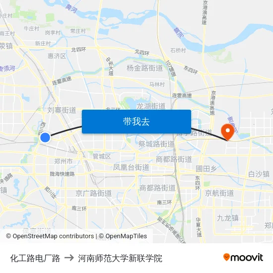 化工路电厂路 to 河南师范大学新联学院 map