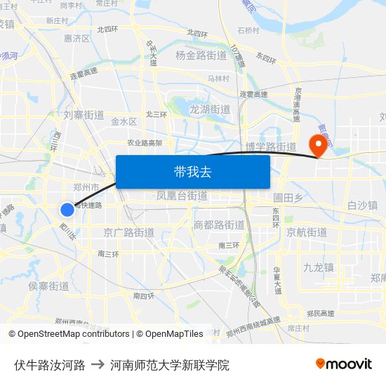 伏牛路汝河路 to 河南师范大学新联学院 map