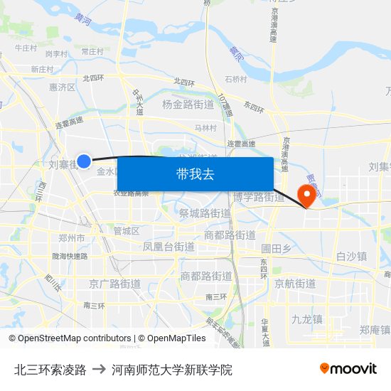 北三环索凌路 to 河南师范大学新联学院 map