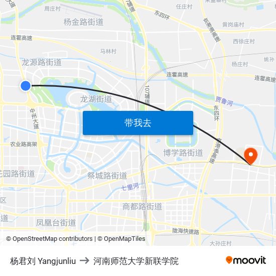 杨君刘 Yangjunliu to 河南师范大学新联学院 map