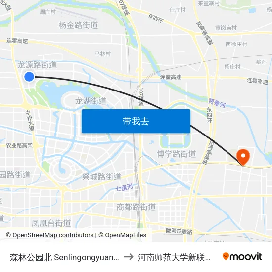 森林公园北 Senlingongyuanbei to 河南师范大学新联学院 map
