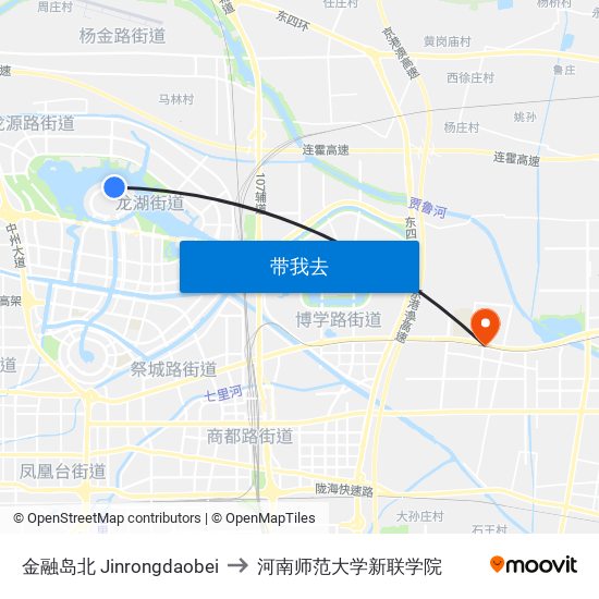 金融岛北 Jinrongdaobei to 河南师范大学新联学院 map