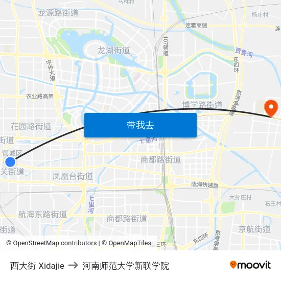 西大街 Xidajie to 河南师范大学新联学院 map