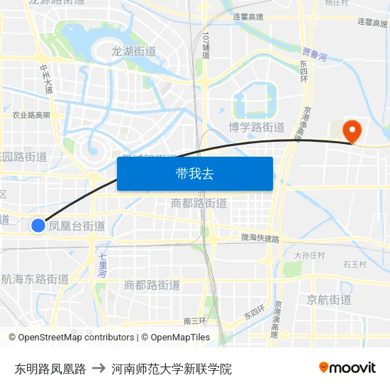 东明路凤凰路 to 河南师范大学新联学院 map