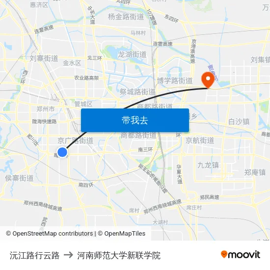 沅江路行云路 to 河南师范大学新联学院 map