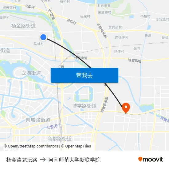 杨金路龙沄路 to 河南师范大学新联学院 map