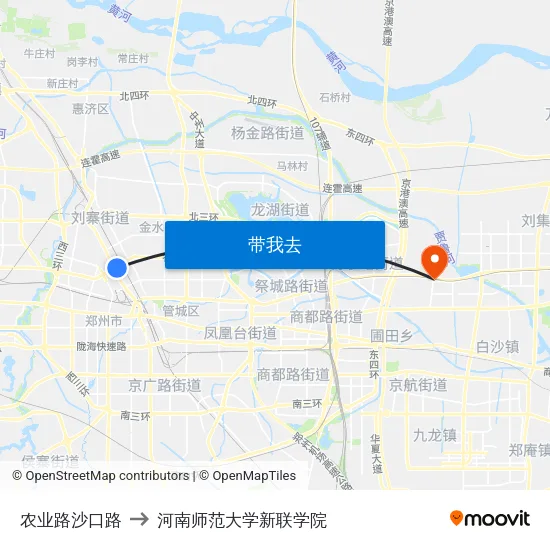 农业路沙口路 to 河南师范大学新联学院 map