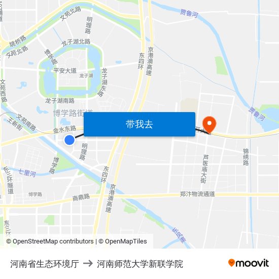 河南省生态环境厅 to 河南师范大学新联学院 map