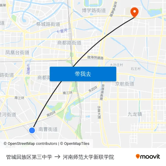 管城回族区第三中学 to 河南师范大学新联学院 map