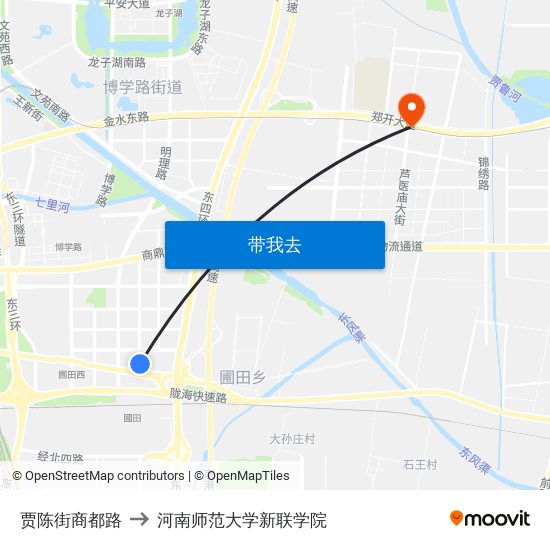 贾陈街商都路 to 河南师范大学新联学院 map