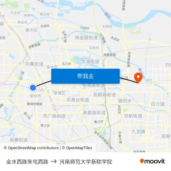 金水西路朱屯西路 to 河南师范大学新联学院 map