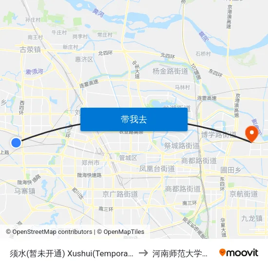 须水(暂未开通) Xushui(Temporary Not Open) to 河南师范大学新联学院 map