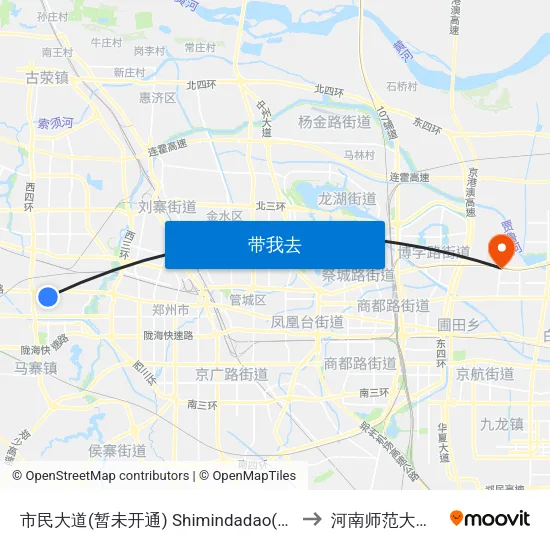 市民大道(暂未开通) Shimindadao(Temporary Not Open) to 河南师范大学新联学院 map