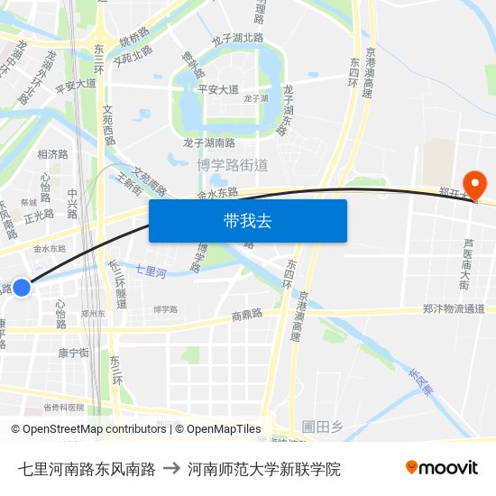 七里河南路东风南路 to 河南师范大学新联学院 map