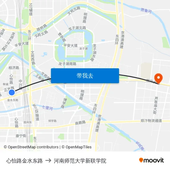 心怡路金水东路 to 河南师范大学新联学院 map