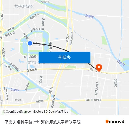 平安大道博学路 to 河南师范大学新联学院 map