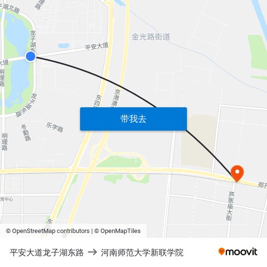 平安大道龙子湖东路 to 河南师范大学新联学院 map