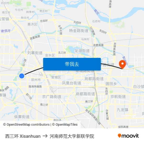西三环 Xisanhuan to 河南师范大学新联学院 map