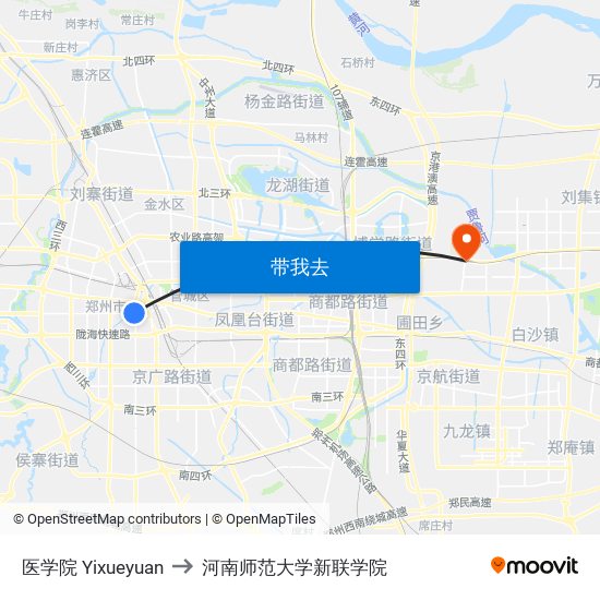 医学院 Yixueyuan to 河南师范大学新联学院 map