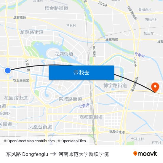 东风路 Dongfenglu to 河南师范大学新联学院 map