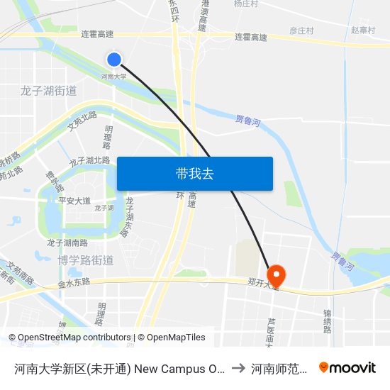 河南大学新区(未开通) New Campus Of Henan University(Under Construction) to 河南师范大学新联学院 map