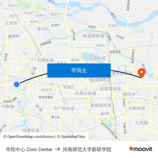 市民中心 Civic Center to 河南师范大学新联学院 map