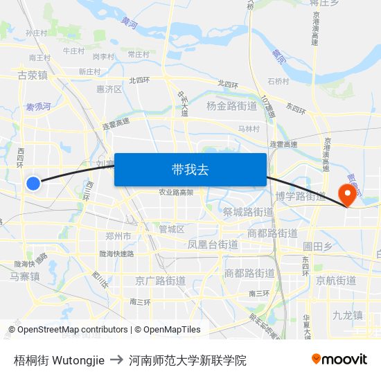 梧桐街 Wutongjie to 河南师范大学新联学院 map