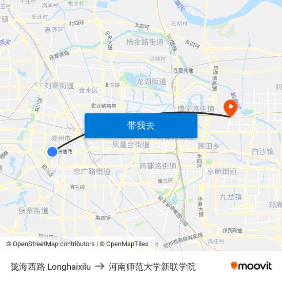 陇海西路 Longhaixilu to 河南师范大学新联学院 map