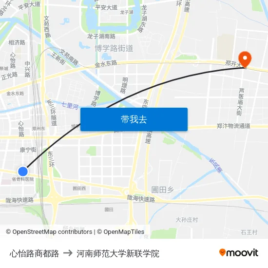 心怡路商都路 to 河南师范大学新联学院 map