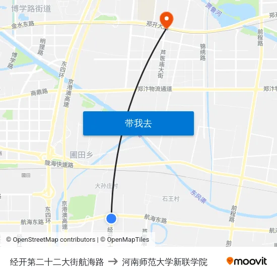 经开第二十二大街航海路 to 河南师范大学新联学院 map