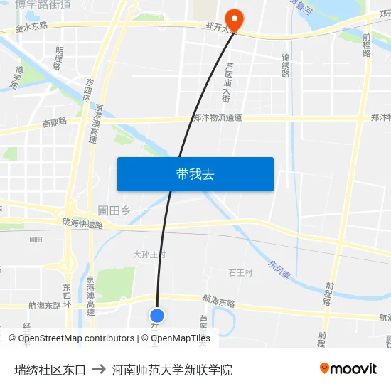 瑞绣社区东口 to 河南师范大学新联学院 map
