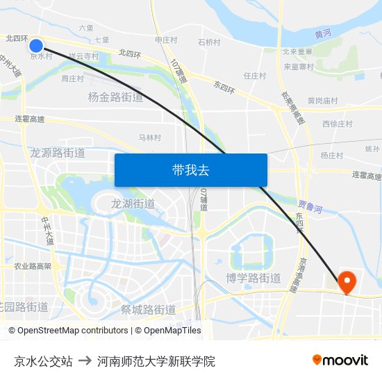 京水公交站 to 河南师范大学新联学院 map