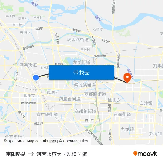 南阳路站 to 河南师范大学新联学院 map