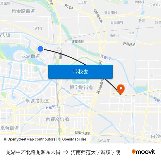 龙湖中环北路龙源东六街 to 河南师范大学新联学院 map