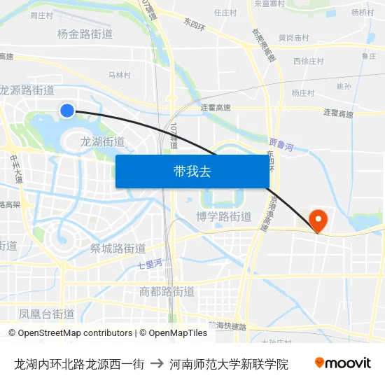 龙湖内环北路龙源西一街 to 河南师范大学新联学院 map