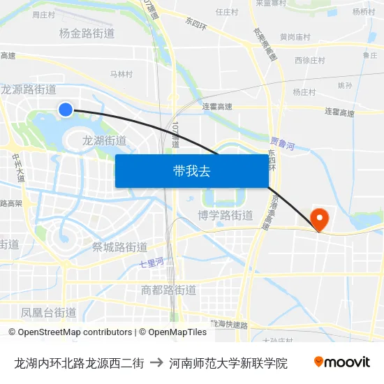 龙湖内环北路龙源西二街 to 河南师范大学新联学院 map