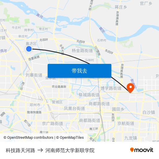 科技路天河路 to 河南师范大学新联学院 map