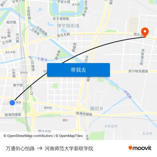 万通街心怡路 to 河南师范大学新联学院 map