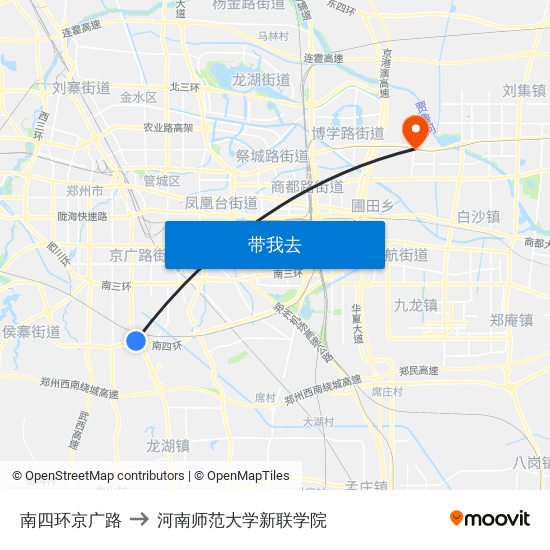 南四环京广路 to 河南师范大学新联学院 map