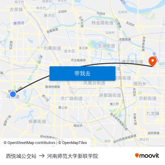 西悦城公交站 to 河南师范大学新联学院 map