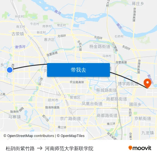 杜鹃街紫竹路 to 河南师范大学新联学院 map