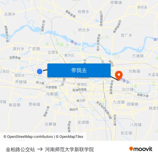 金柏路公交站 to 河南师范大学新联学院 map