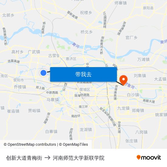 创新大道青梅街 to 河南师范大学新联学院 map