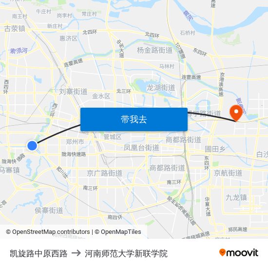 凯旋路中原西路 to 河南师范大学新联学院 map